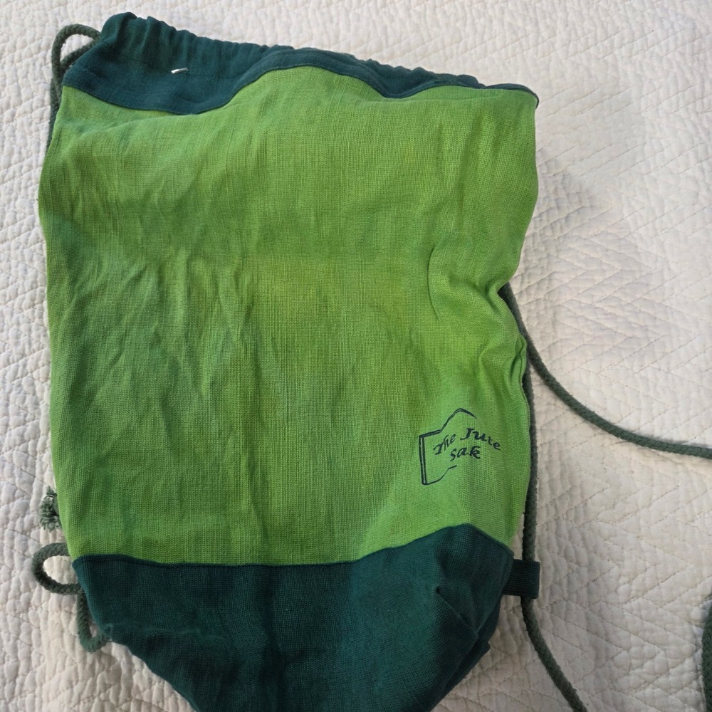 The‎ Jute Sak Drawstring Backpack Green Colorblock Cinch Bag with Inner Pocket